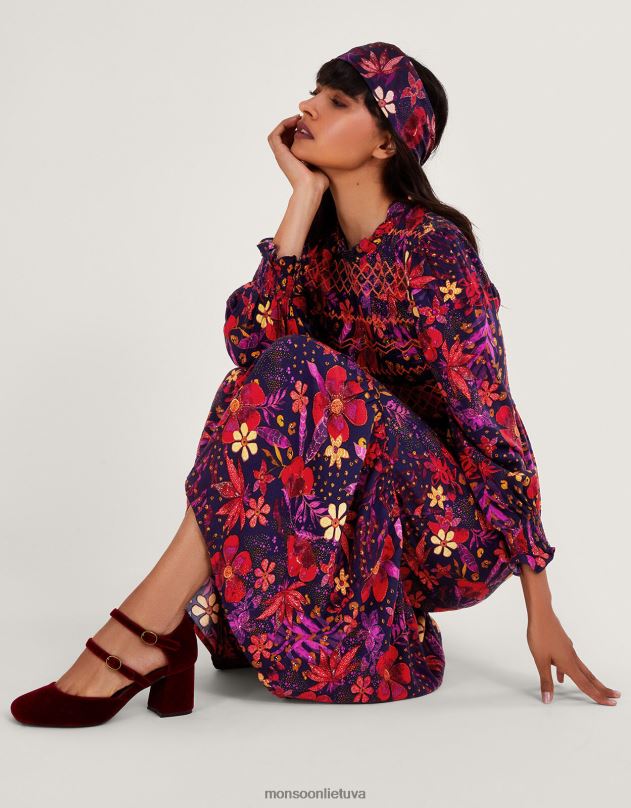 Monsoon gėlėta trikotažas suknelė moterys mėlyna (navy) apranga DPXBJ80