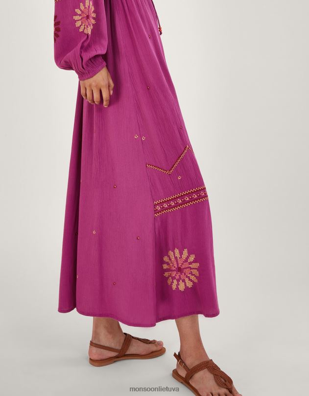 Monsoon gėlių dygsnio suknelė moterys rožinis apranga DPXBJ33