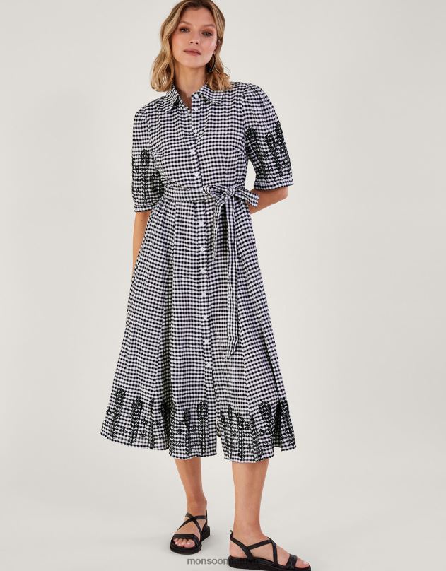 Monsoon gingham marškinėlių suknelė moterys juodas apranga DPXBJ949