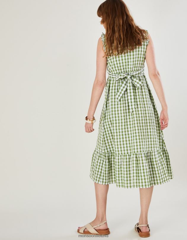 Monsoon gingham print pakopinė suknelė moterys žalias apranga DPXBJ842