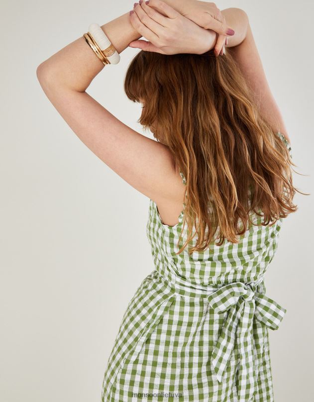 Monsoon gingham print pakopinė suknelė moterys žalias apranga DPXBJ842