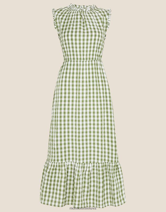 Monsoon gingham print pakopinė suknelė moterys žalias apranga DPXBJ842