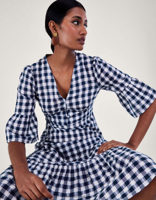 Monsoon gingham suknelė moterys mėlyna (navy) apranga DPXBJ19