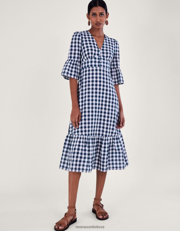 Monsoon gingham suknelė moterys mėlyna (navy) apranga DPXBJ19