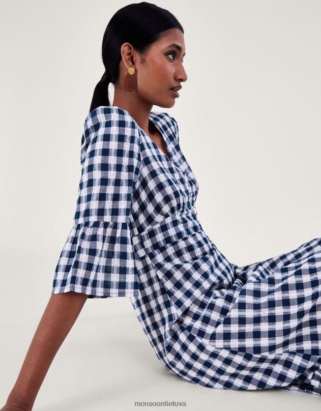 Monsoon gingham suknelė moterys mėlyna (navy) apranga DPXBJ19