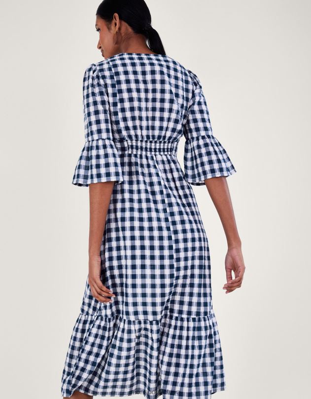 Monsoon gingham suknelė moterys mėlyna (navy) apranga DPXBJ19