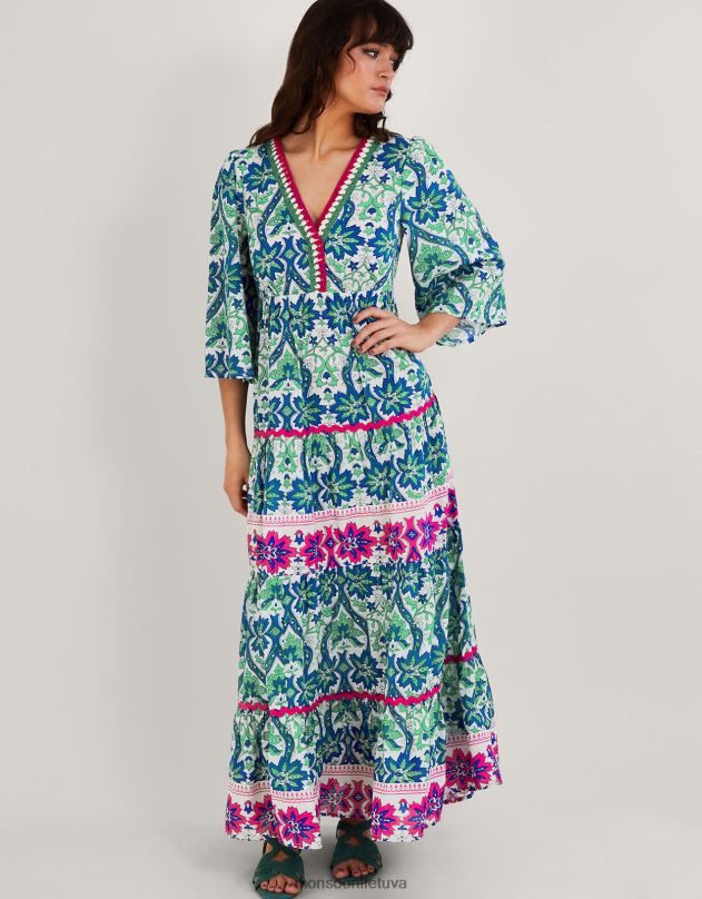 Monsoon gluosnio medžio trinkelių marginta suknelė moterys mėlyna apranga DPXBJ603