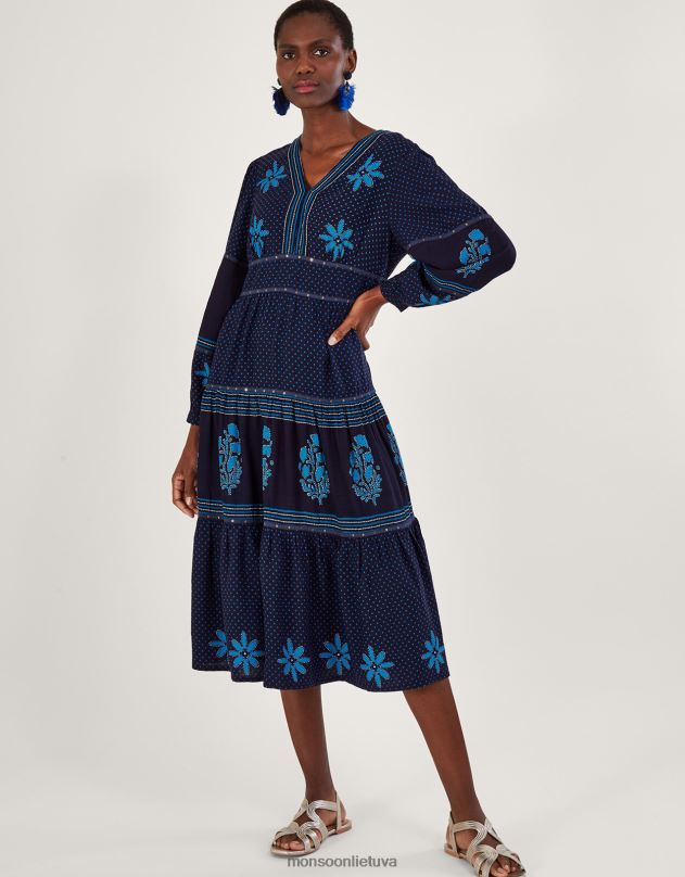 Monsoon Žiedlapiais puošta marginta maxi suknelė moterys mėlyna apranga DPXBJ1017