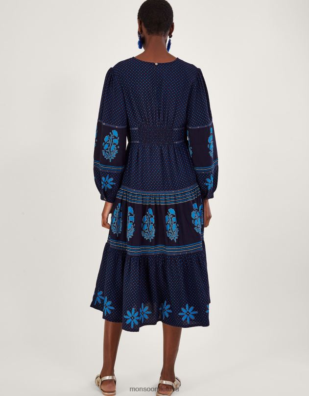 Monsoon Žiedlapiais puošta marginta maxi suknelė moterys mėlyna apranga DPXBJ1017