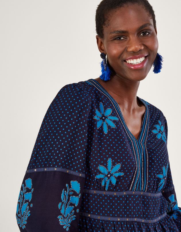 Monsoon Žiedlapiais puošta marginta maxi suknelė moterys mėlyna apranga DPXBJ1017