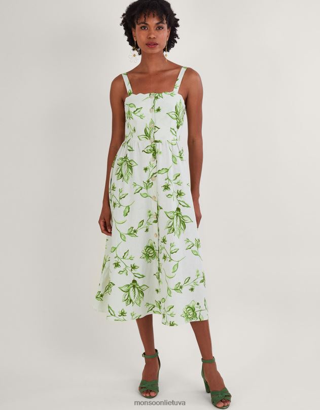 Monsoon kai gėlėmis marginta suknelė iš lino mišinio moterys dramblio kaulo apranga DPXBJ583