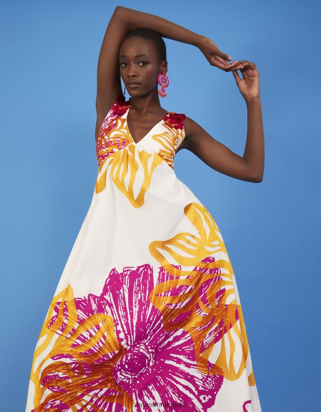 Monsoon marguerite gėlėta poplino suknelė iš tvarios medvilnės moterys dramblio kaulo apranga DPXBJ350