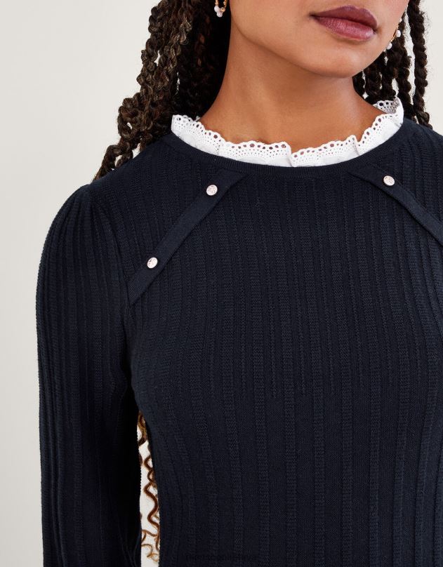 Monsoon nėrinių puošta suknele moterys mėlyna (navy) apranga DPXBJ63