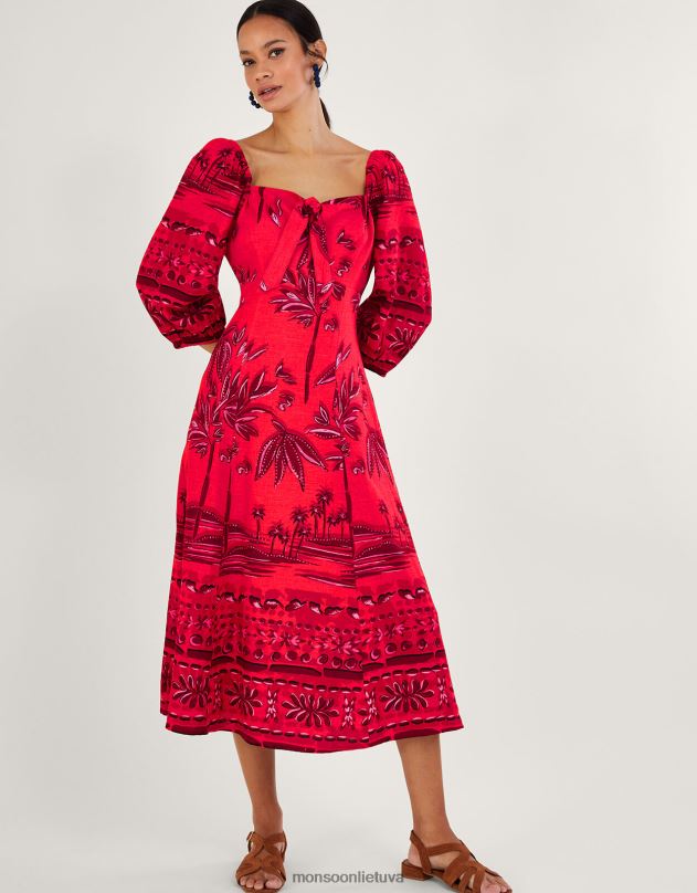 Monsoon paola delno rašto suknelė su lenzing ecovero moterys raudona apranga DPXBJ735