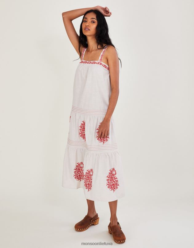 Monsoon plataus dirželio paisley siuvinėtais motyvais suknelė moterys dramblio kaulo apranga DPXBJ602