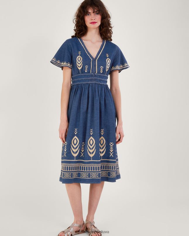 Monsoon povo plunksnų suknelė moterys mėlyna (džinsinė mėlyna) apranga DPXBJ541