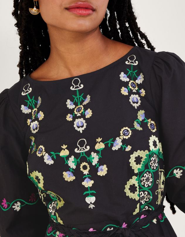 Monsoon siuvinėta daugiasluoksnė suknelė moterys juodas apranga DPXBJ1084