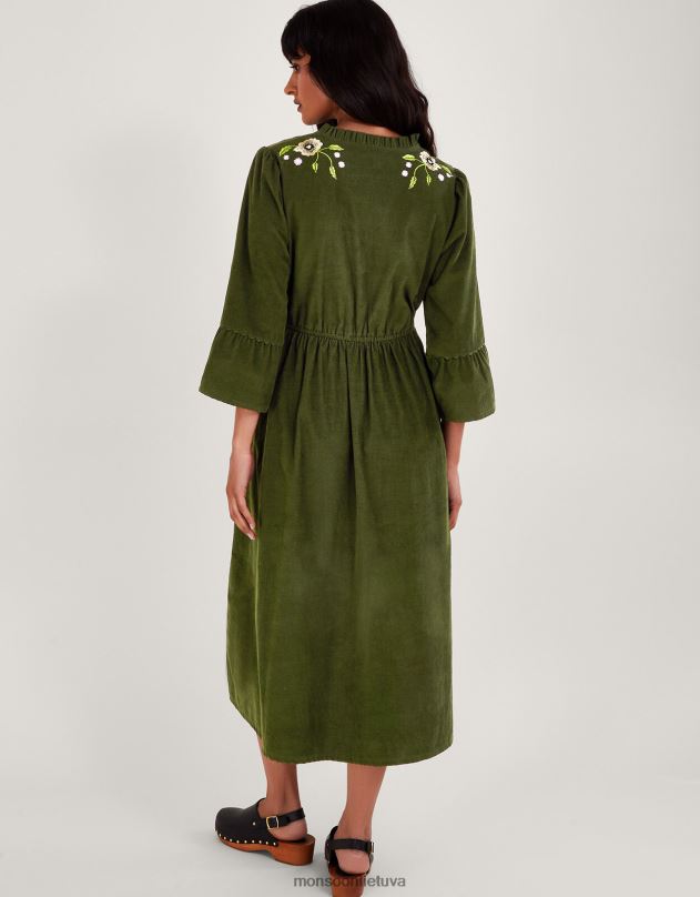 Monsoon siuvinėta gėlėtomis virvelėmis suknelė moterys žalias apranga DPXBJ35