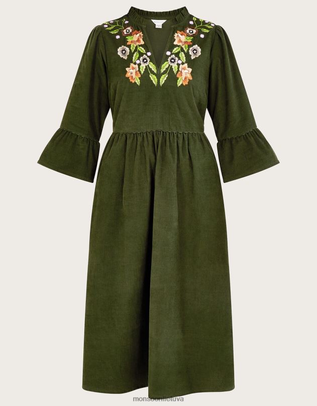 Monsoon siuvinėta gėlėtomis virvelėmis suknelė moterys žalias apranga DPXBJ35