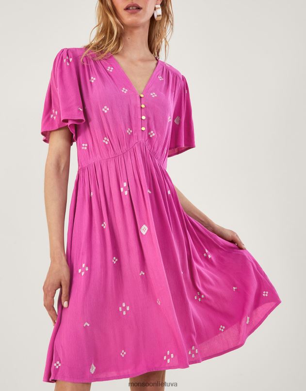Monsoon siuvinėta raukšlėta trumpa suknelė iš lenzing ecovero moterys rožinis apranga DPXBJ59