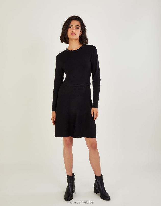 Monsoon surišama suknelė su šukutės kaklu su lenzing ecovero moterys juodas apranga DPXBJ489