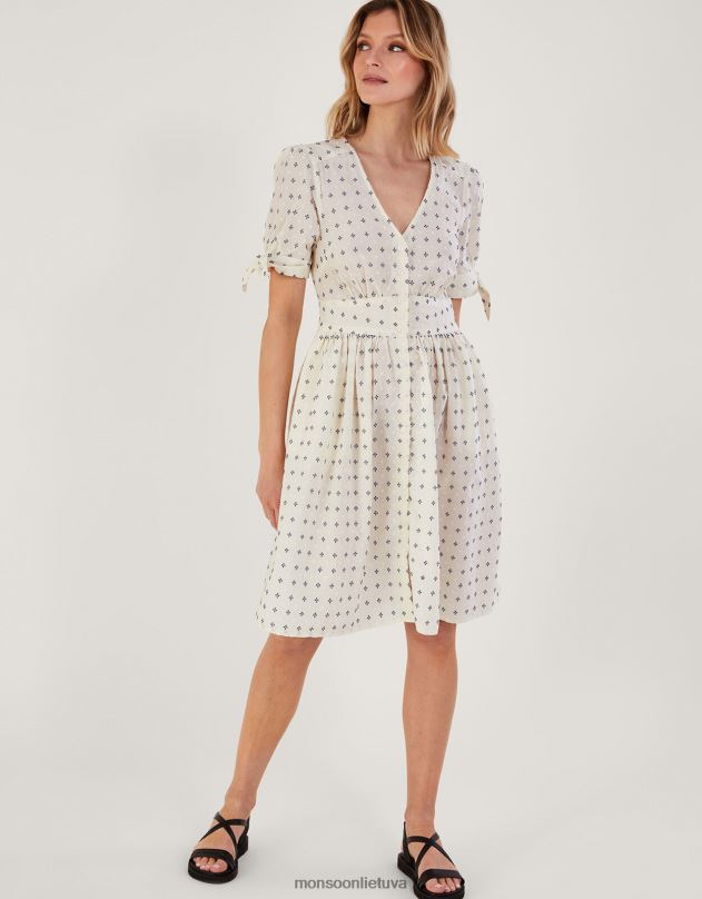 Monsoon taškinė trumpa suknelė moterys baltas apranga DPXBJ160