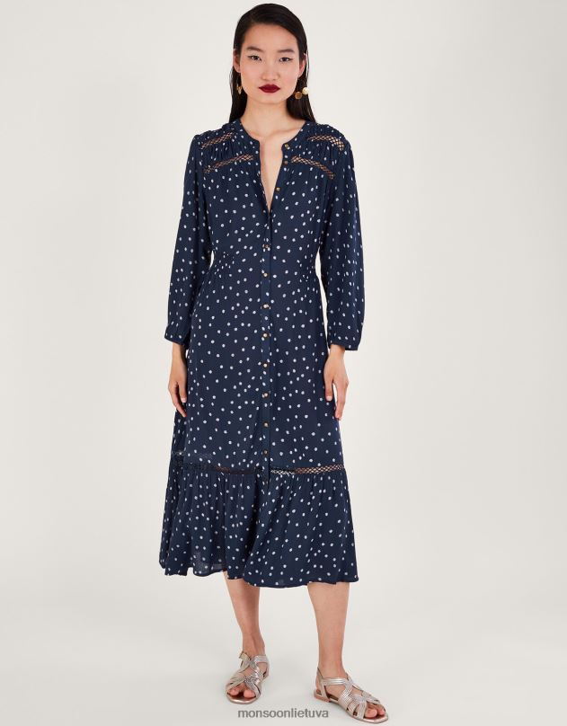 Monsoon taškinio kirpimo midi suknelė moterys mėlyna (navy) apranga DPXBJ34