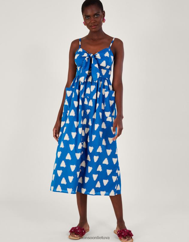 Monsoon trikampė batikos dažų Cami suknelė moterys mėlyna apranga DPXBJ359