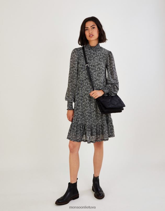 Monsoon Paisley džersio suknelė aukštu kaklu moterys juodas apranga DPXBJ538