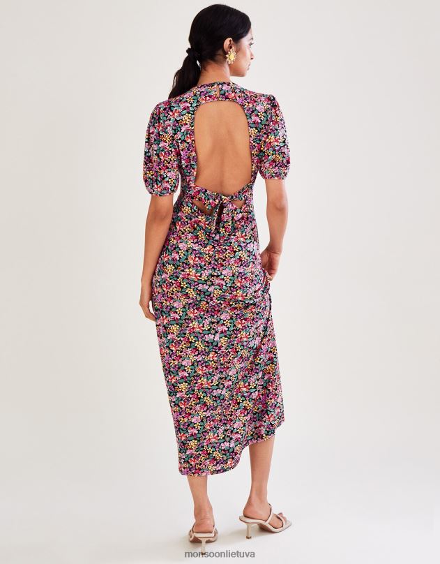 Monsoon Vintažinė gėlėta džersio suknelė moterys juodas apranga DPXBJ2802