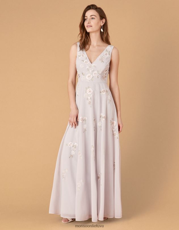 Monsoon Addison gėlėmis siuvinėta maxi suknelė moterys mėlyna apranga DPXBJ1146