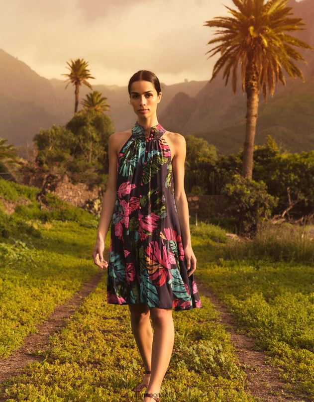 Monsoon Bria delno raštų apynasrinė suknelė iš tvarios viskozės moterys mėlyna (vidurnaktis) apranga DPXBJ337