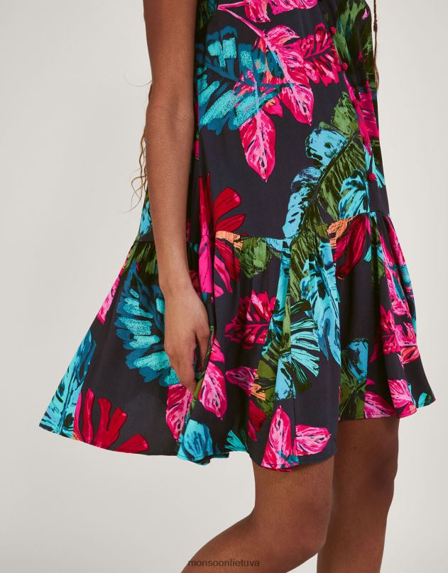 Monsoon Bria delno raštų apynasrinė suknelė iš tvarios viskozės moterys mėlyna (vidurnaktis) apranga DPXBJ337