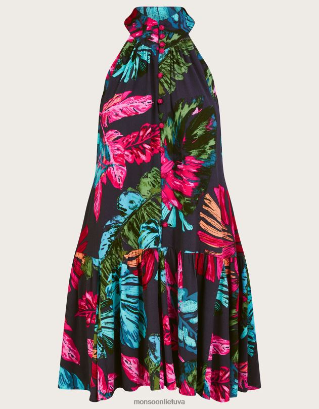 Monsoon Bria delno raštų apynasrinė suknelė iš tvarios viskozės moterys mėlyna (vidurnaktis) apranga DPXBJ337