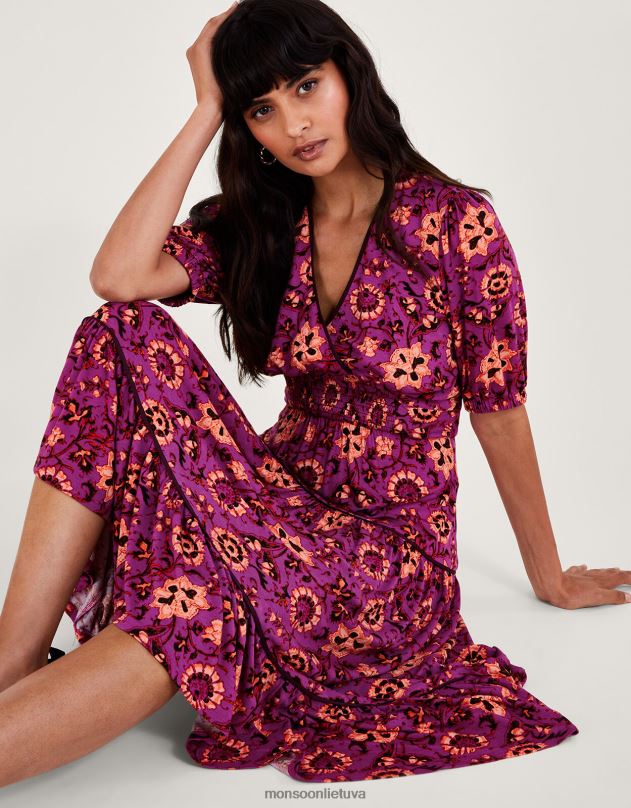 Monsoon Fifi gėlėta midi suknelė moterys rožinis apranga DPXBJ285