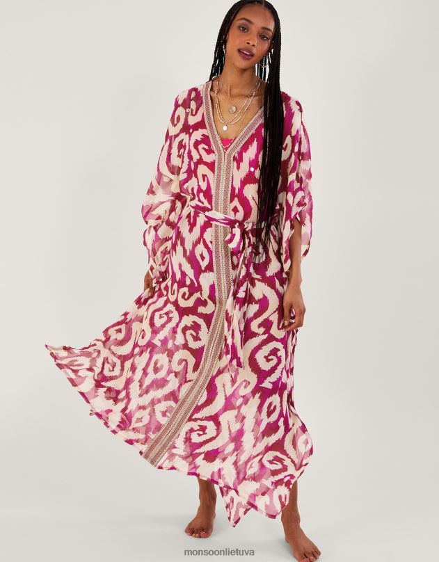 Monsoon ikat print maxi kaftan moterys violetinė apranga DPXBJ346