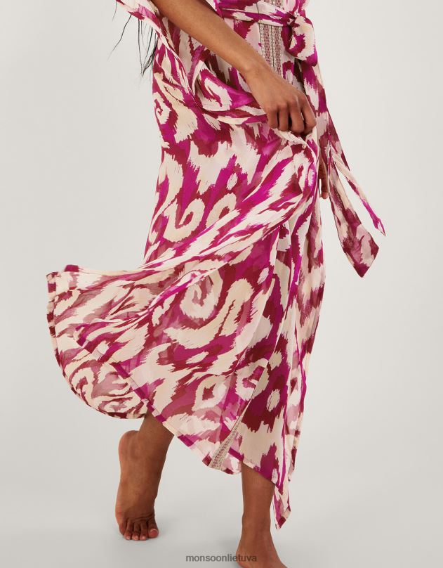 Monsoon ikat print maxi kaftan moterys violetinė apranga DPXBJ346