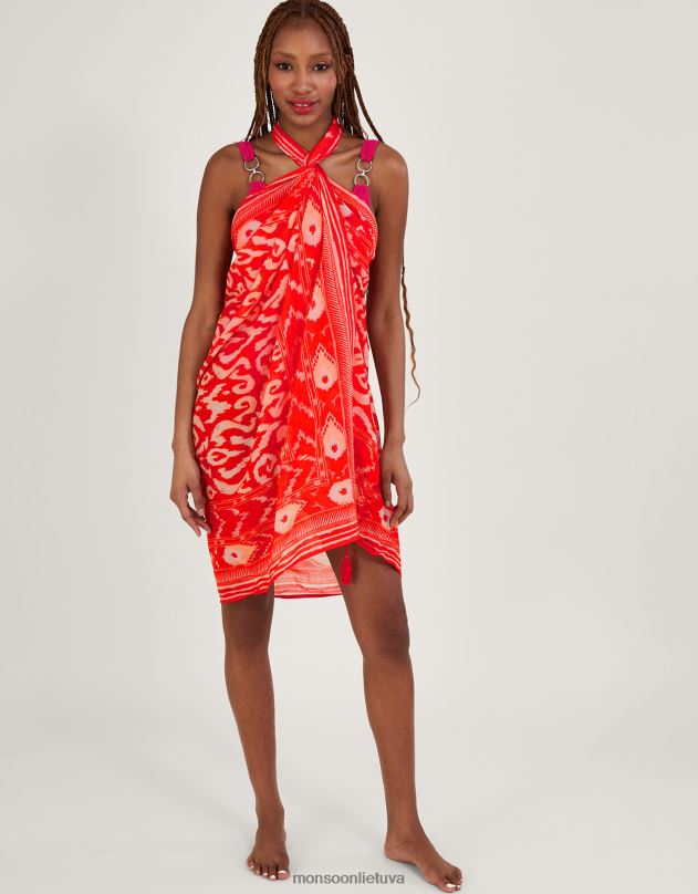 Monsoon ikat print sarong moterys oranžinė apranga DPXBJ1185