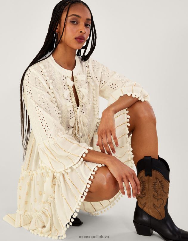 Monsoon metalinio kuto kaftano suknelė moterys dramblio kaulo apranga DPXBJ453