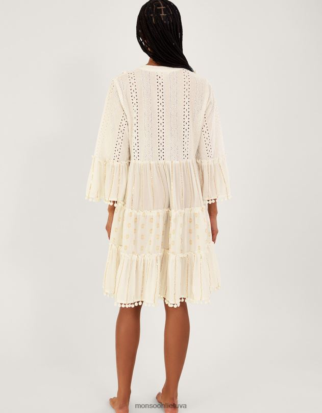 Monsoon metalinio kuto kaftano suknelė moterys dramblio kaulo apranga DPXBJ453