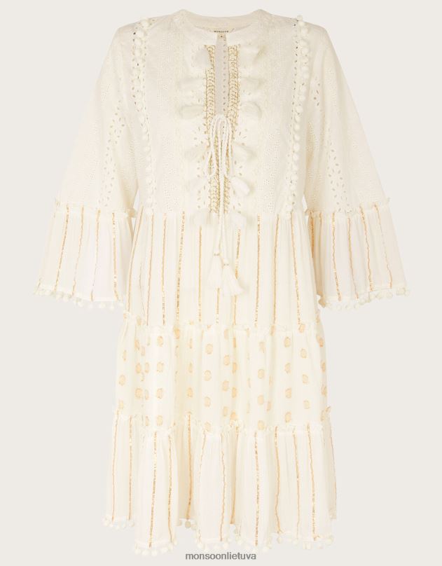 Monsoon metalinio kuto kaftano suknelė moterys dramblio kaulo apranga DPXBJ453