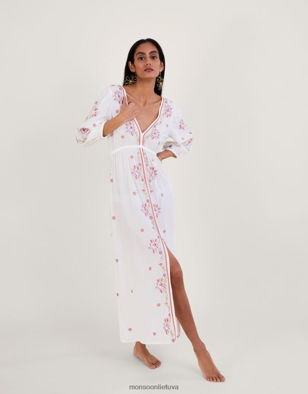Monsoon siuvinėta maxi kaftan suknelė lenzing ecovero moterys dramblio kaulo apranga DPXBJ374