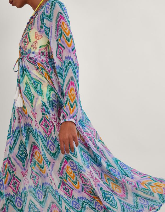 Monsoon vaivorykštės ikat print kaftan suknelė iš lenzing ecovero moterys rožinis apranga DPXBJ293