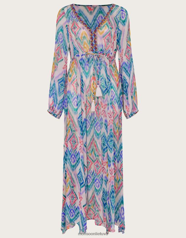 Monsoon vaivorykštės ikat print kaftan suknelė iš lenzing ecovero moterys rožinis apranga DPXBJ293