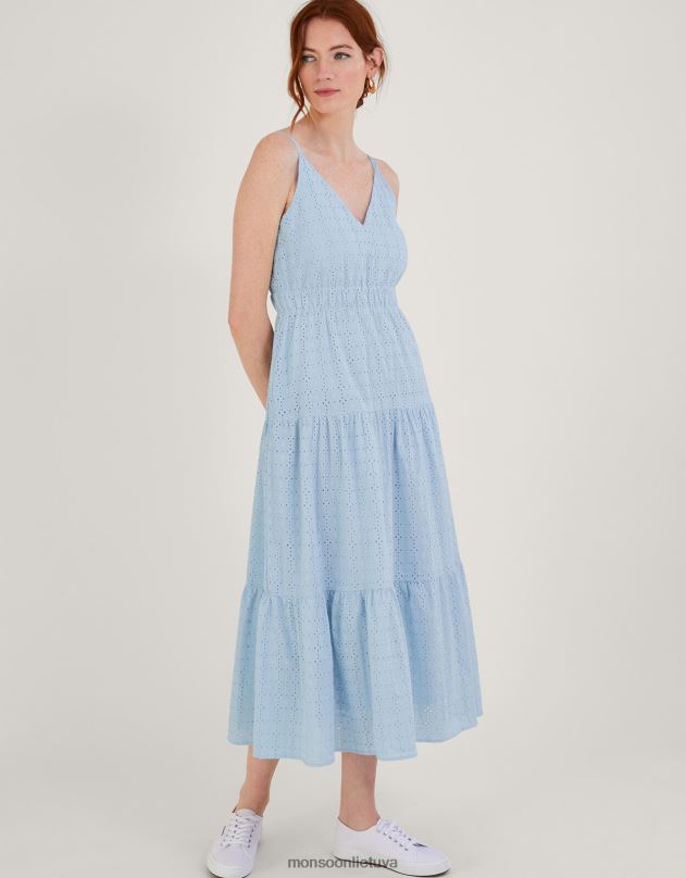 Monsoon belle broderie pakopinė suknelė moterys mėlyna apranga DPXBJ338