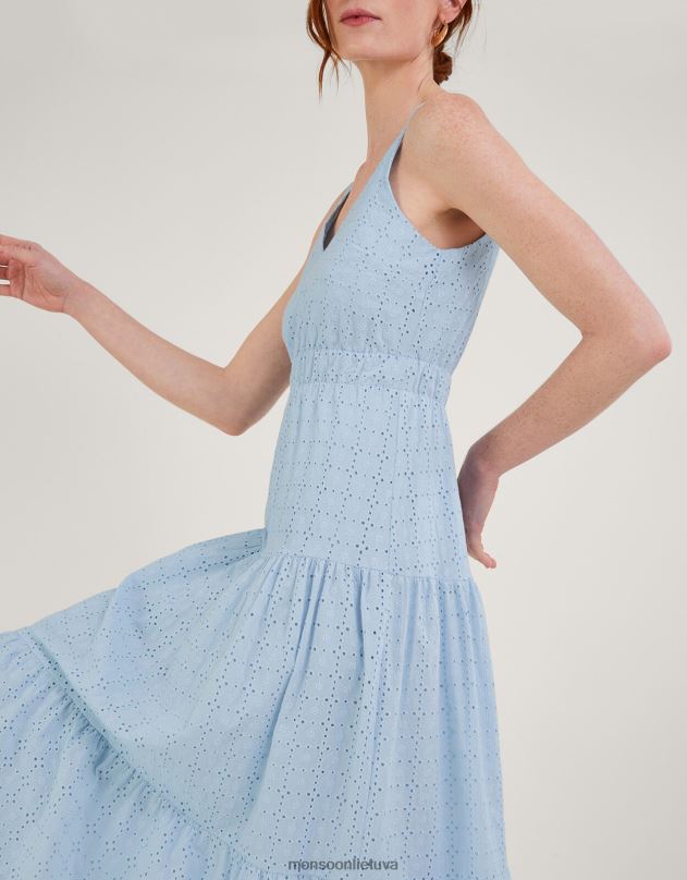 Monsoon belle broderie pakopinė suknelė moterys mėlyna apranga DPXBJ338