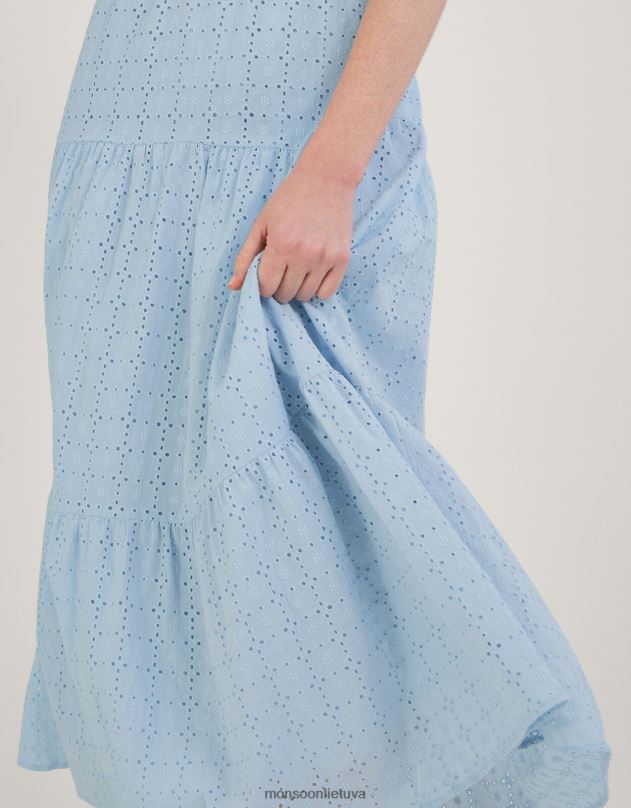 Monsoon belle broderie pakopinė suknelė moterys mėlyna apranga DPXBJ338