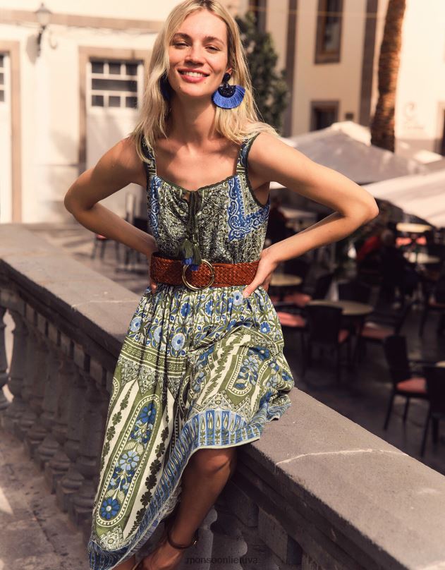 Monsoon Heritage print nėrinių puošta suknelė moterys žalia (chaki) apranga DPXBJ509