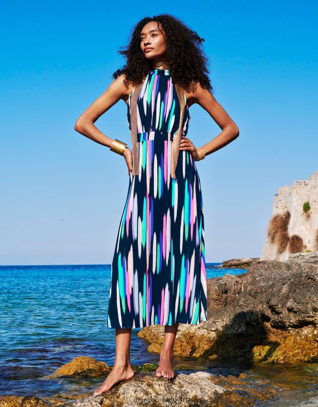 Monsoon Suknelė su Holly print apynasriu kaklu moterys mėlyna (navy) apranga DPXBJ211