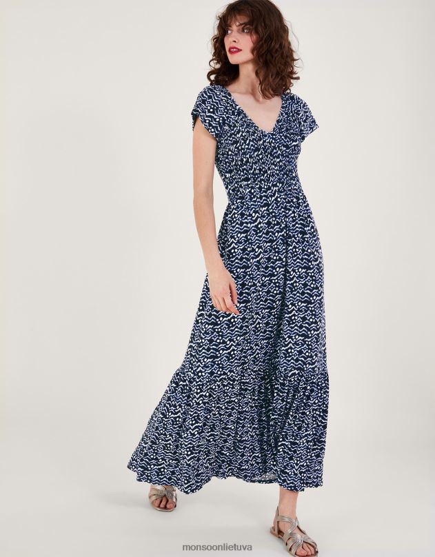 Monsoon gio print shirred suknelė moterys juodas apranga DPXBJ204